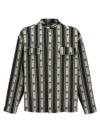Palm Angels Blackwhite Metal Frame Stripes Overshirt In Multi