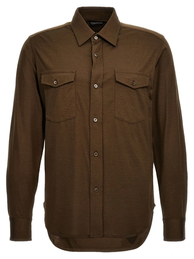 Tom Ford Silk Blend Shirt In Brown