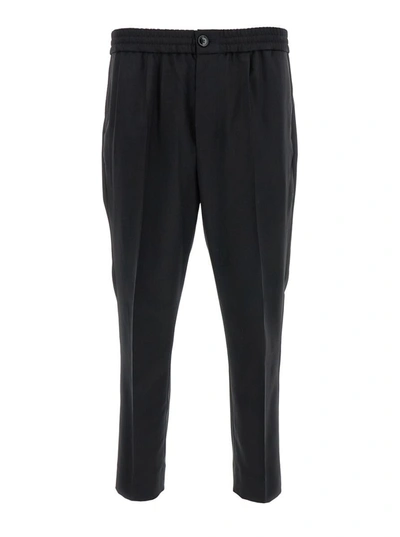 AMI ALEXANDRE MATTIUSSI BLACK TROUSERS WITH REAR POCKETS IN WOOL MAN