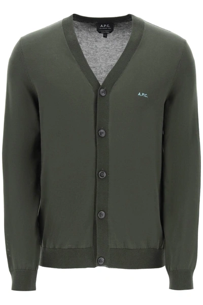 Apc A.p.c. Logo Embroidered Knit Cardigan In Green