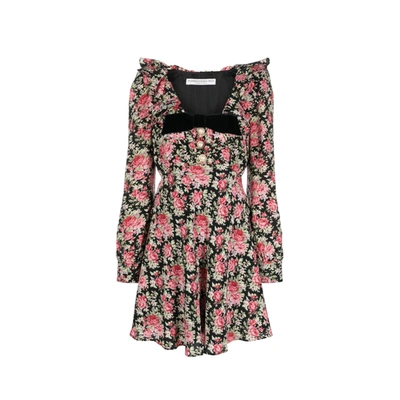 Alessandra Rich Embellished Floral-print Silk Crepe De Chine Mini Dress In Multi