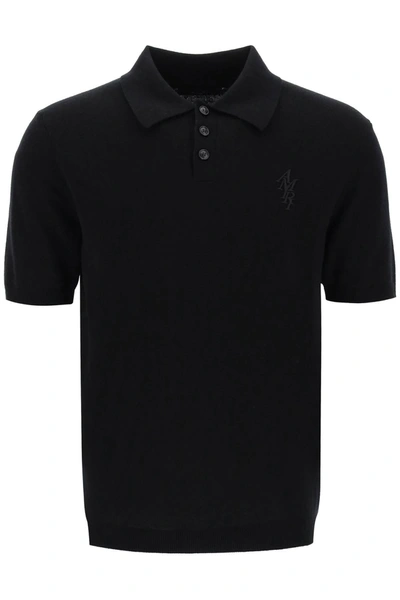 Amiri Logo-embroidered Cashmere Polo Shirt In Black