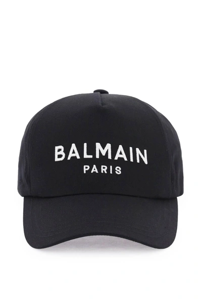 Balmain Logo Cotton Baseball Cap In Black