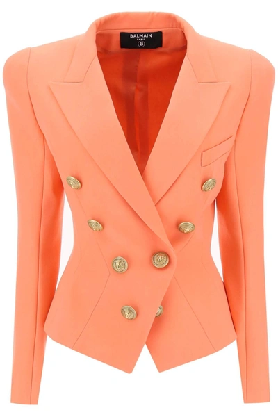 Balmain Fitted Double-breasted Jacket In Wool In Saumon (pink)
