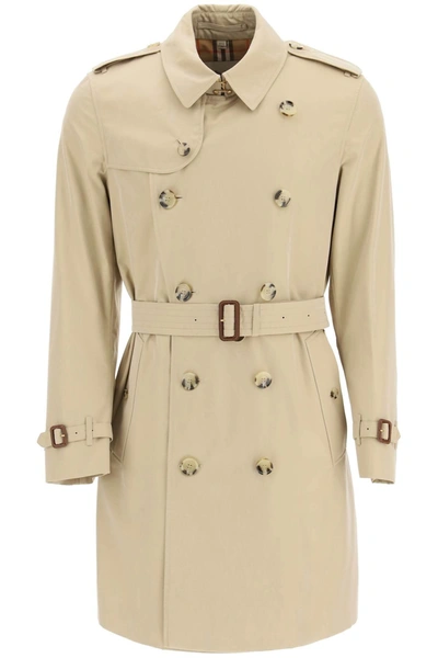 Burberry `kensington Mid` Trench Coat In Cream