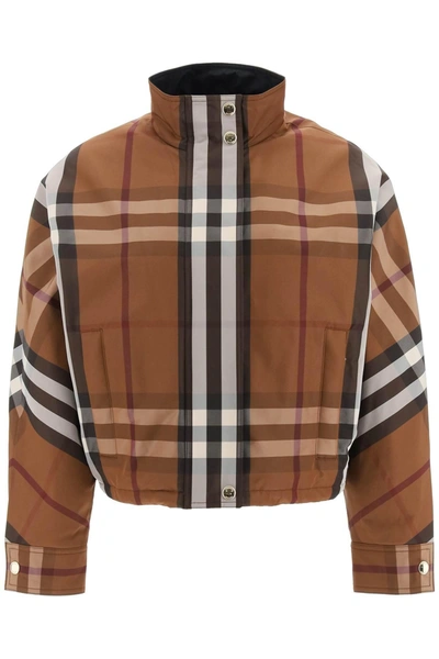 Burberry Check Funnel-neck Cropped Jacket In Brown