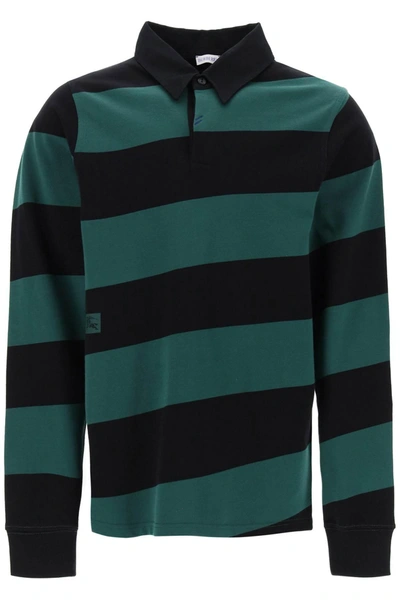 Burberry Long-sleeved Polo Shirt With Stripes In Multicolor