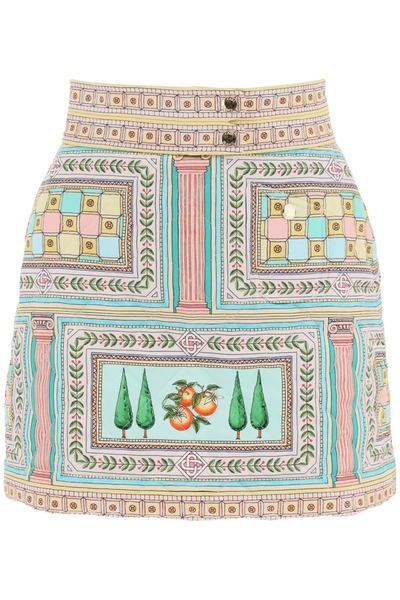 Casablanca Quilted Printed Satin Mini Skirt In Multicolor