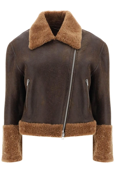 Closed Cropped Shearling Jacket In Brown