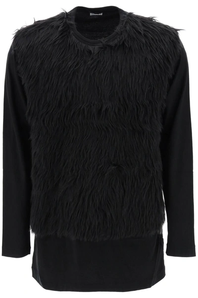 Comme Des Garçons Homme Deux Faux-fur Panel T-shirt In Black