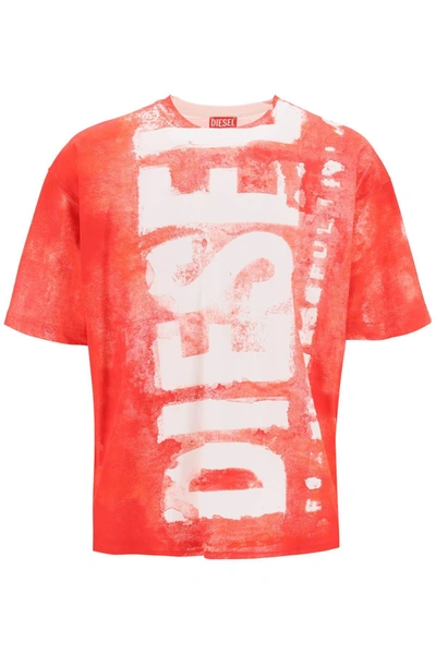 Diesel T-shirt Stampata Con Maxi Logo In Red