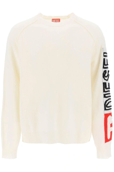 Diesel Wool Sweater With Cut-up Logo In Neutrals