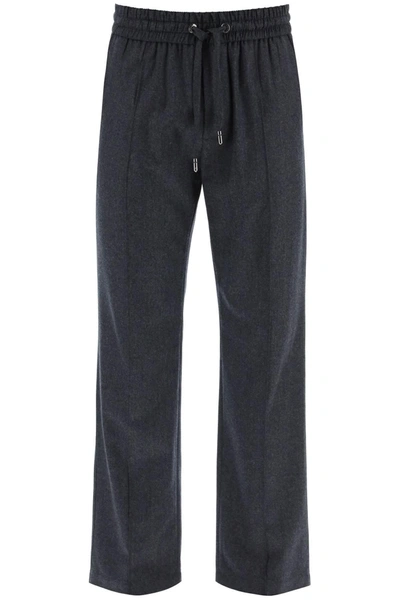 Dolce & Gabbana Logo Patch Drawstring Trousers In Grey