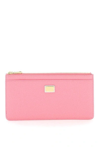 Dolce & Gabbana Card Holder Pouch In Dauphine Calfskin Women In Pink