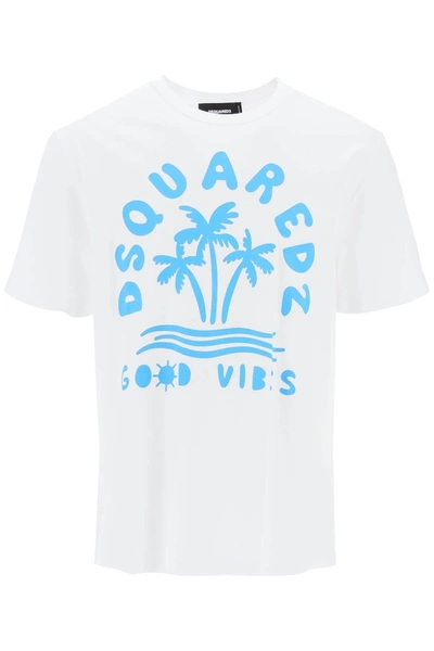 Dsquared2 Printed Japanese Cotton Jersey T-shirt In White
