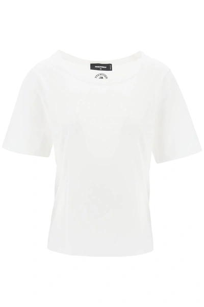 Dsquared2 T-shirt With Rhinestone Logo In White (white)