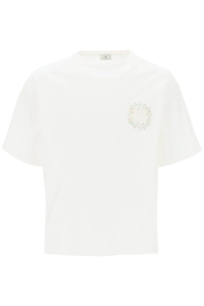 Etro Logo Embroidery T-shirt In Blanco