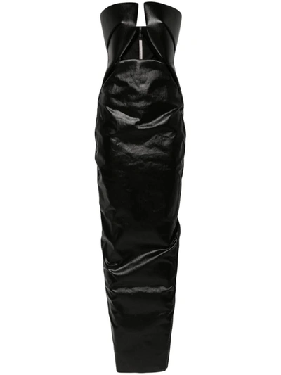 Rick Owens Midi Denim Tube Dress In Black