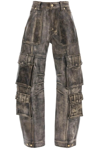 Golden Goose Journey Distressed Leather Cargo Pants In Grey