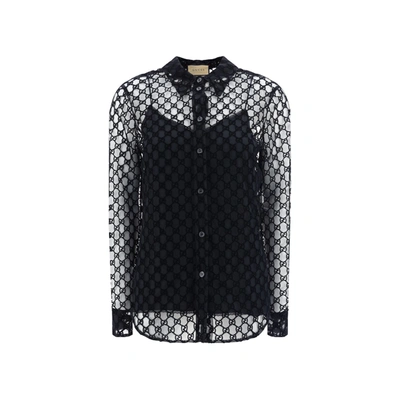 Gucci Gg Tulle Shirt In Black