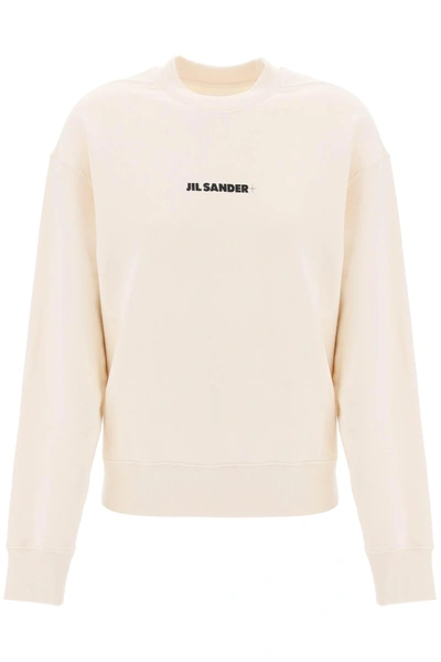 Jil Sander Crew Neck Sweatshirt With Logo Print In Cream