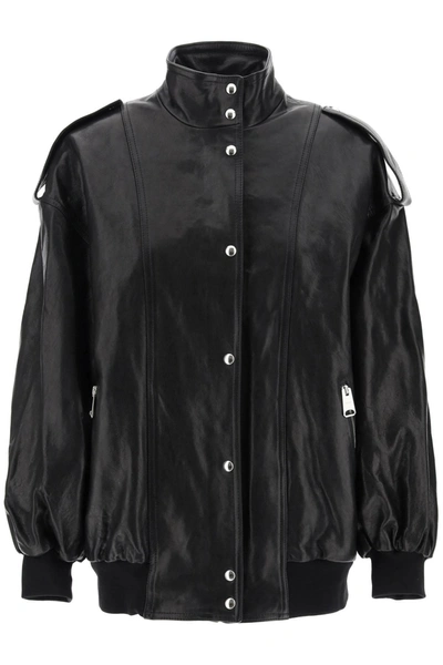 Khaite Farris Oversized Leather Bomber Jacket In Black