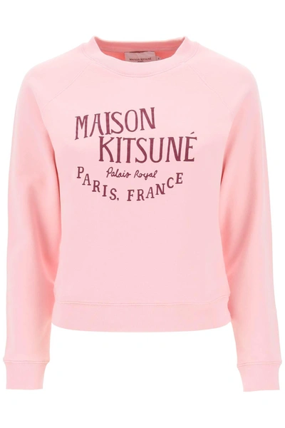 Maison Kitsuné Crew Neck Long Sleeves Cotton Ribbed Profile Printed Sweatshirts In Pink