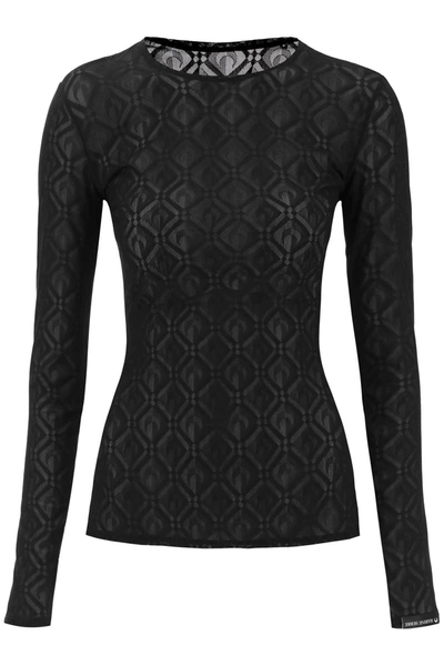 Marine Serre Second Skin Mesh Jacquard Top In Black