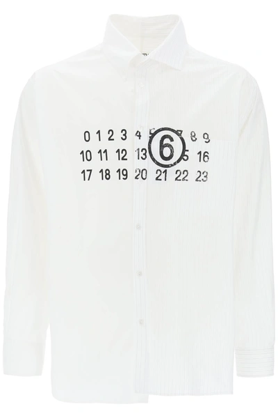 Mm6 Maison Margiela Camicia Spliced Con Grafica Numerica In White