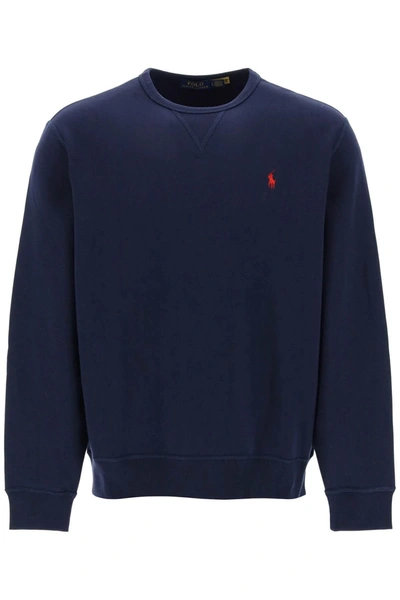Polo Ralph Lauren Logo Embroidered Crewneck Sweatshirt In Blue