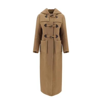 Prada Long Velour Duffle Coat In Brown