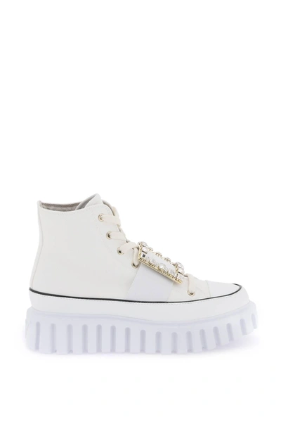 Roger Vivier Viv' Go-thick Canvas High-top Sneakers With Buckle In White