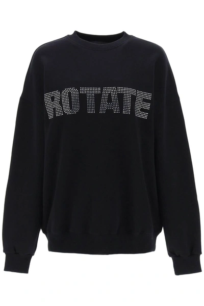 Rotate Birger Christensen Rotate Sunday Womens Black Crystal-embellished Logo-print Organic-cotton Sweatshirt