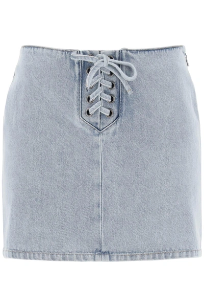 Rotate Birger Christensen Lace-up Denim Skirt In Light Blue