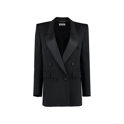 Saint Laurent Double-breasted Wool Jacket In Black
