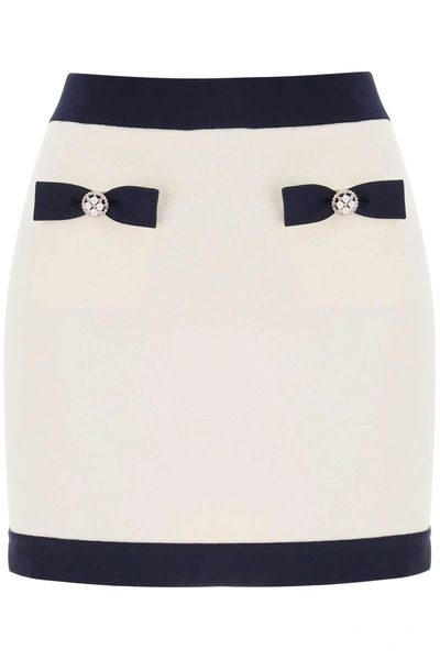 Self-portrait Cream Knit Bow Mini Skirt In White,blue,neutro