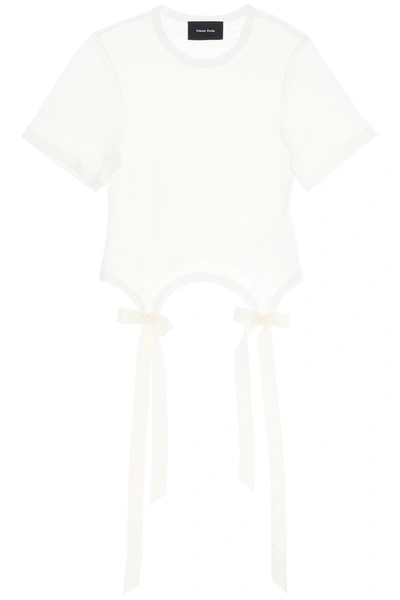 Simone Rocha Easy Ribbon-detailed Cotton T-shirt In White
