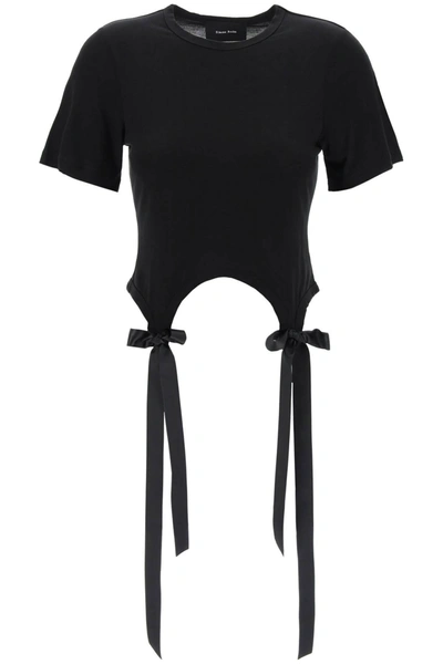 Simone Rocha Bow-detailed Cotton-jersey T-shirt In Black