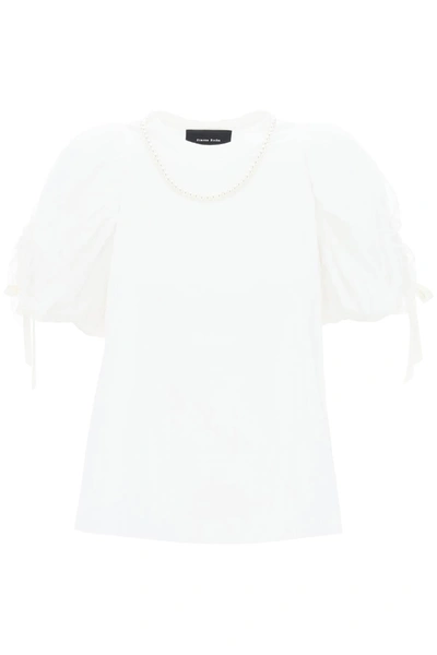 Simone Rocha Bow-embellished Cotton And Tulle T-shirt In White/pearl