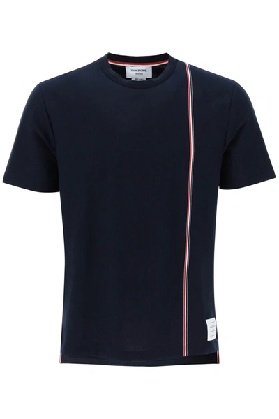 Thom Browne Crewneck T Shirt With Tricolor Intarsia In Blue