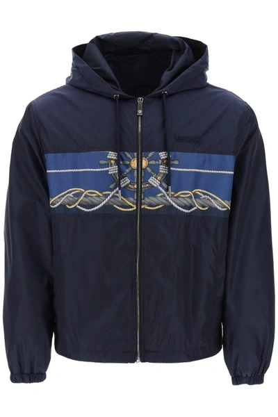 Versace Blouson Technical Fabric And Poly Twill With Nautical Print + Writing Embroidery In Multicolor