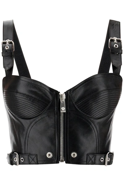 Versace Mixed-media Crop Bustier Top In Black