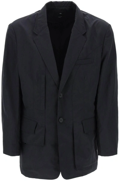 Y-3 Crinkled Cotton-shell Blazer In Black