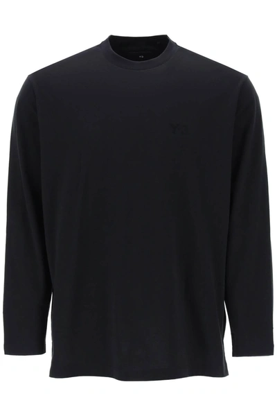 Y-3 Ribbed Crew Neck Graphic T-shirt With Bold Back Print In Black
