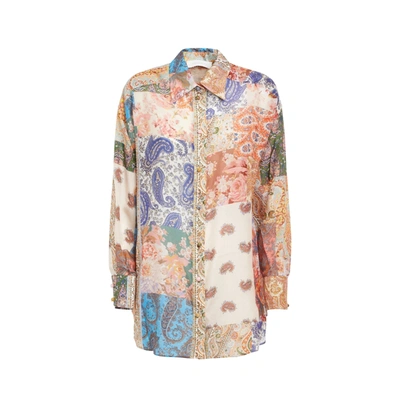 Zimmermann Devi Manstyle Silk Shirt In Multicolor
