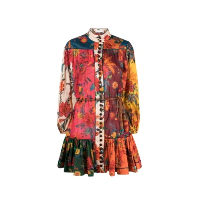 Zimmermann Floral-print Belted Mini Dress In Multicolor