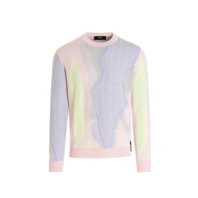 Fendi Embroidered Cotton Blend Sweater In Pink