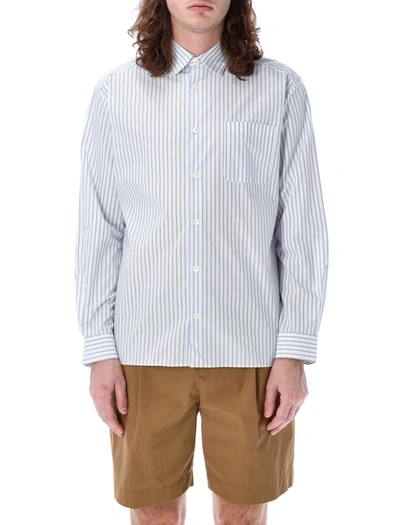 Apc Striped Cotton Shirt In White Blu
