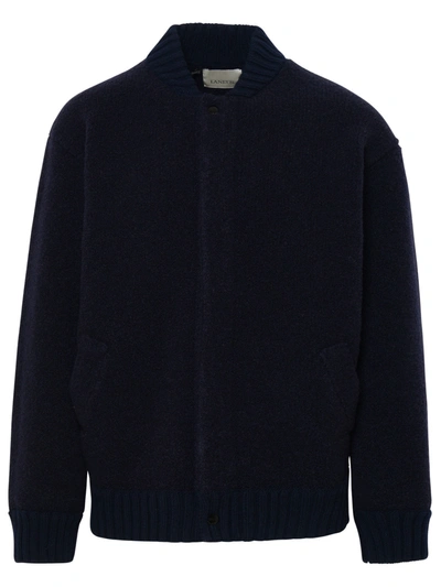 Laneus Band-collar Knitted Bomber Cardigan In Blue