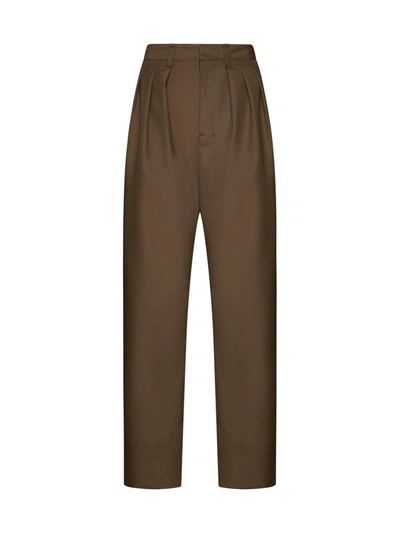 Lemaire Pleated Tailored Trousers In Brown
